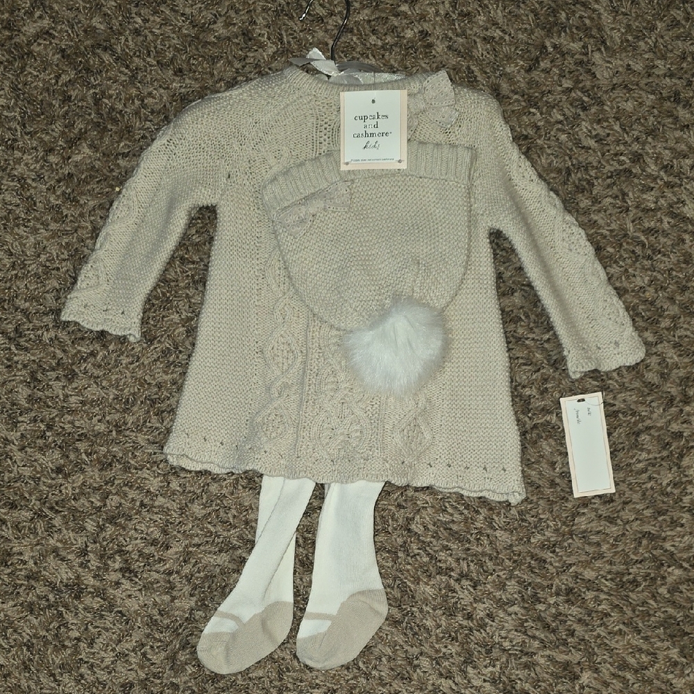 cupcakes & cashmere Beige Knit Dress and Hat Set